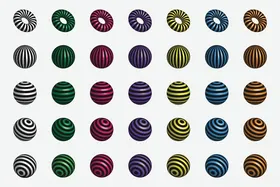 多彩条纹圆球图案集合