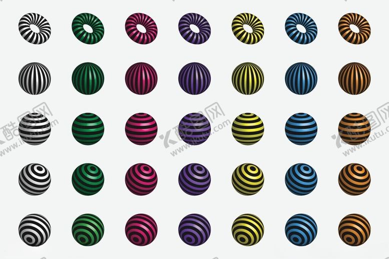 编号：78753704060257095409【酷图网】源文件下载-多彩条纹圆球图案集合