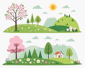 春日田园风光插画