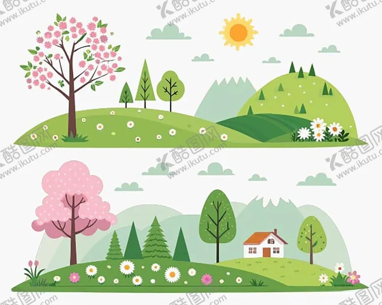编号：71250604290018348283【酷图网】源文件下载-春日田园风光插画