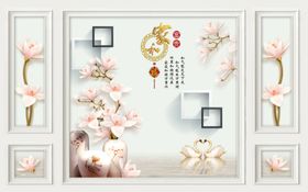 玄关浮雕花瓶玉兰背景墙