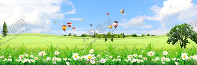 编号：15651710140511472107【酷图网】源文件下载-蓝天白云草地背景