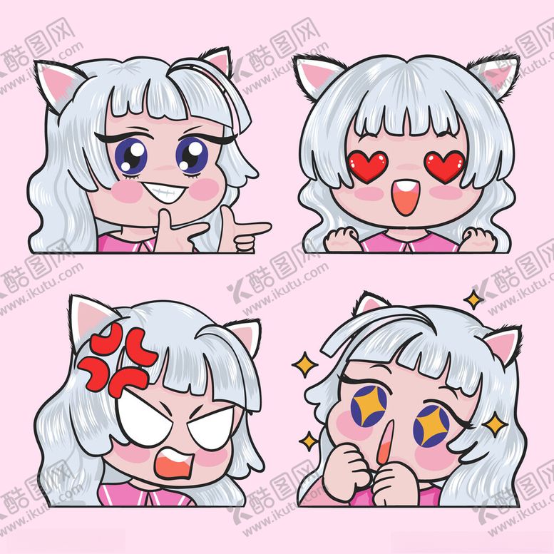 编号：58182910151938275224【酷图网】源文件下载-可爱猫耳女孩表情组图