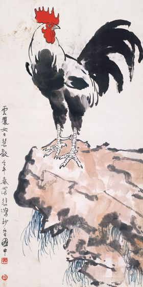 公鸡家禽国画