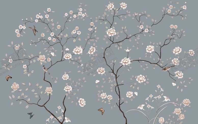 编号：15139705052258143142【酷图网】源文件下载-工笔花鸟背景墙装饰画