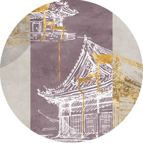 简约建筑竹子圆形挂画装饰画