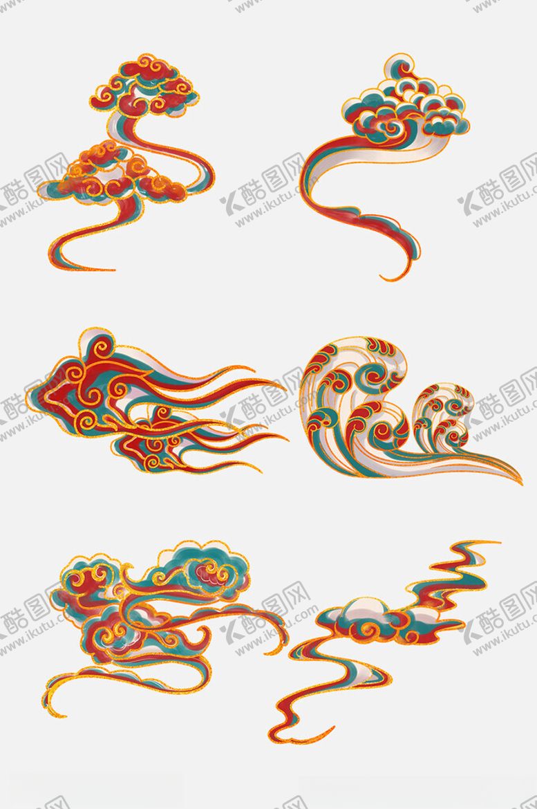 编号：16590803011543434882【酷图网】源文件下载-中国古典彩色祥云元素
