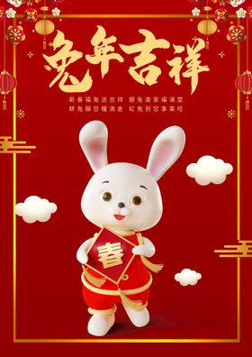 兔年金贺岁2023海报虎新2023春节