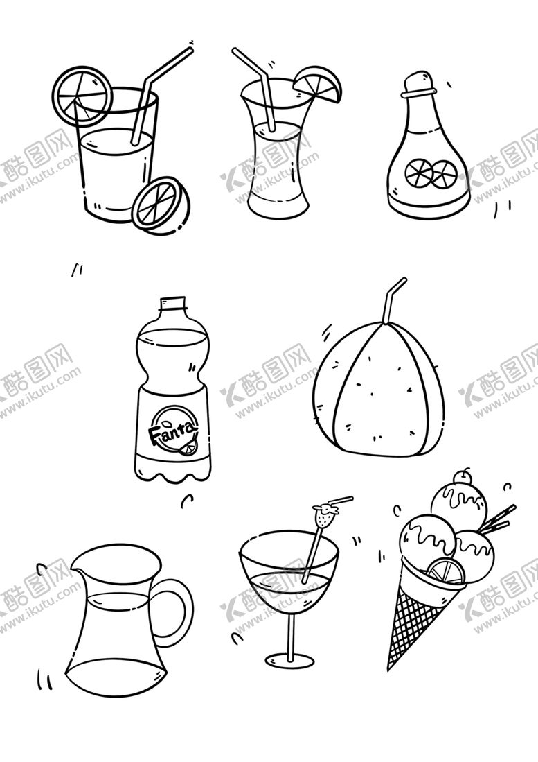 编号：36722502141725282475【酷图网】源文件下载-饮品简笔画素材