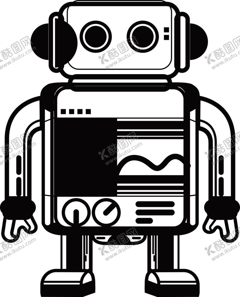 编号：62620809250948417455【酷图网】源文件下载-黑白单色卡通机器人PNG免扣高
