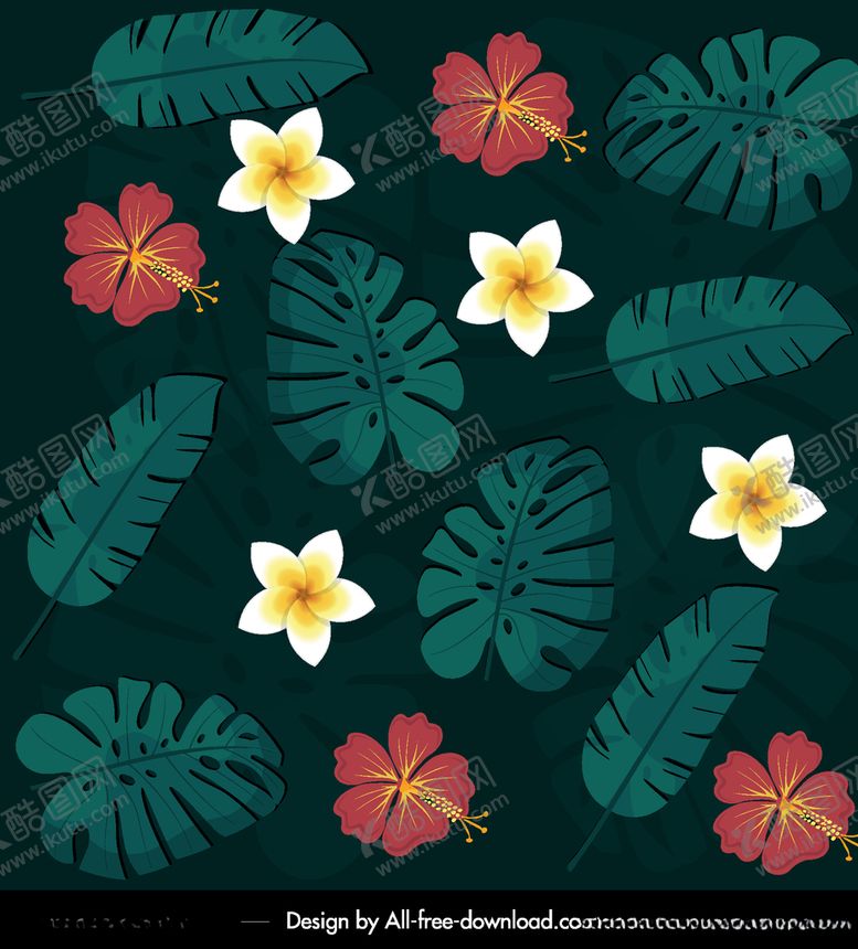 编号：87575810291502058032【酷图网】源文件下载-热带花卉树叶无缝背景