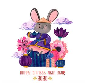2020彩绘老鼠花卉