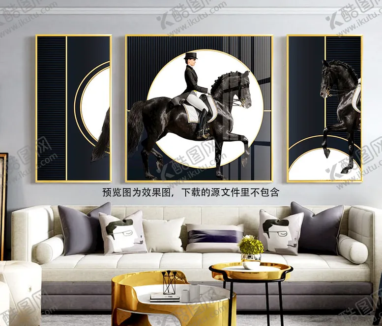 编号：64200001170113434463【酷图网】源文件下载-骑士明月艺术三联挂画装饰画