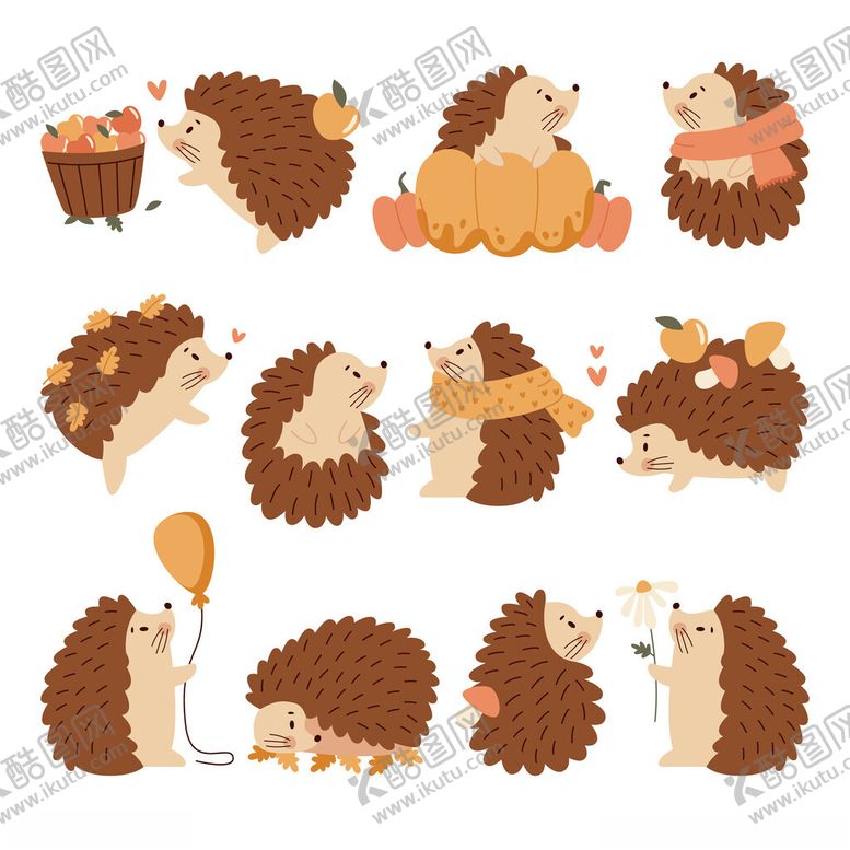 编号：96283911220010321244【酷图网】源文件下载-可爱刺猬插画集合