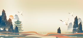 国潮海报设计图片中式背景山水插画中元素