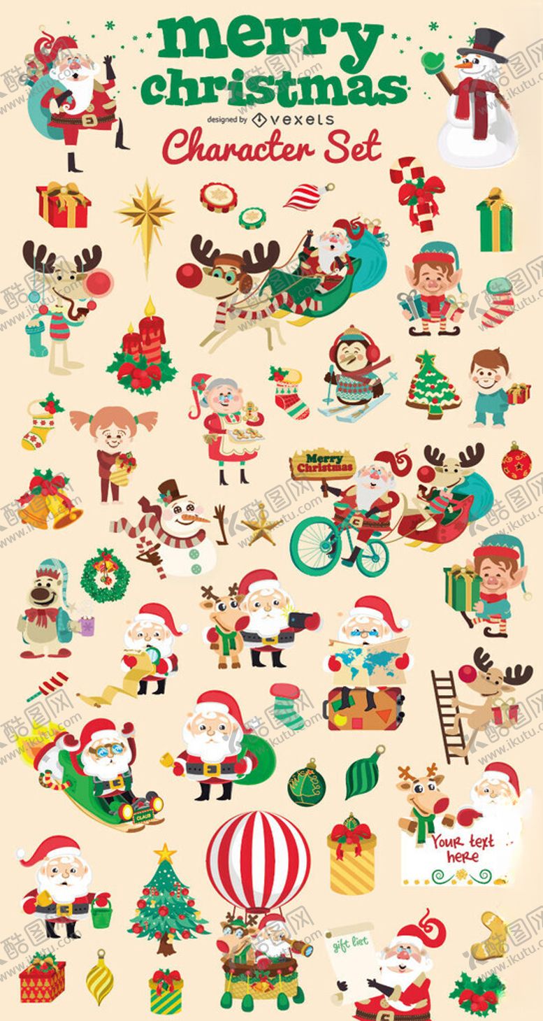 编号：94196611020026195125【酷图网】源文件下载-圣诞卡通元素大集合