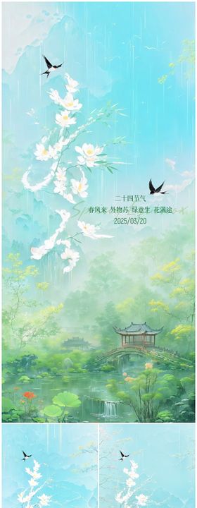 春分节气系列海报小清新艺术字二十四