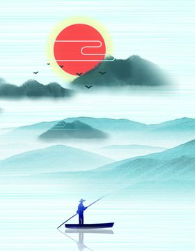 海面山景画