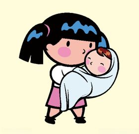 女孩照顾婴儿