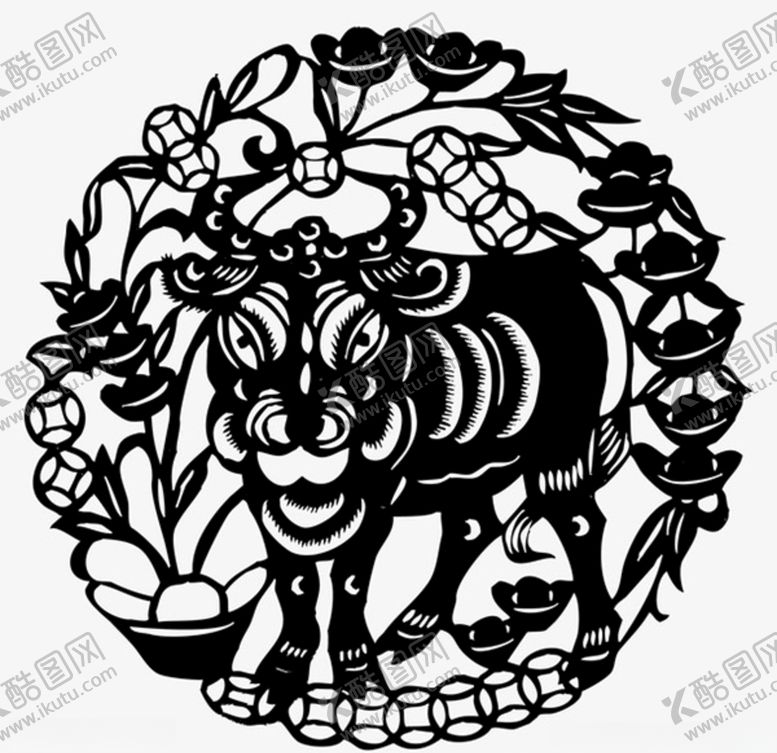 编号：29632109241855518162【酷图网】源文件下载-牛年剪纸素材