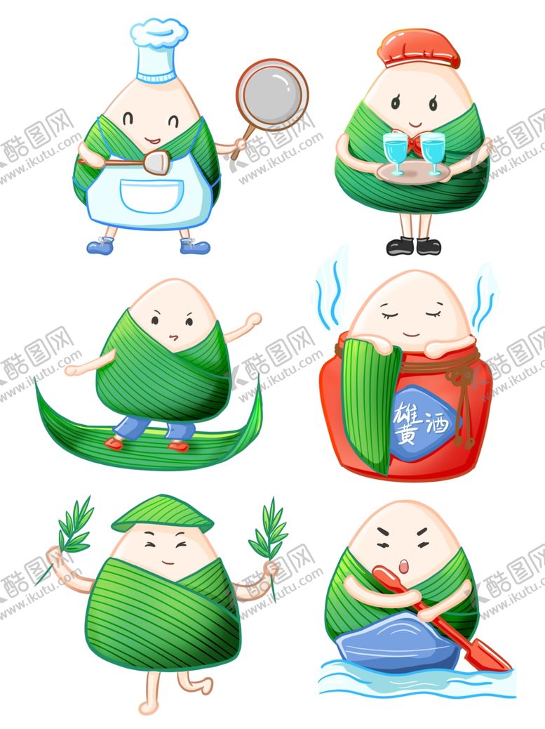 编号：54286410181551241336【酷图网】源文件下载-拟人化粽子卡通可爱划船端午节