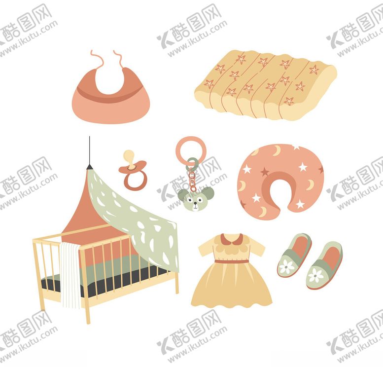 编号：77805702271112258838【酷图网】源文件下载-扁平风格可爱幼儿用品矢量插画