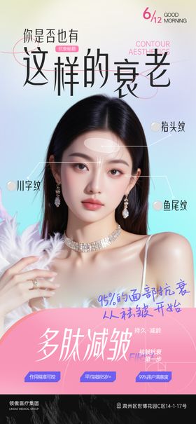 医美面部抗衰除皱项目早安推广图海报