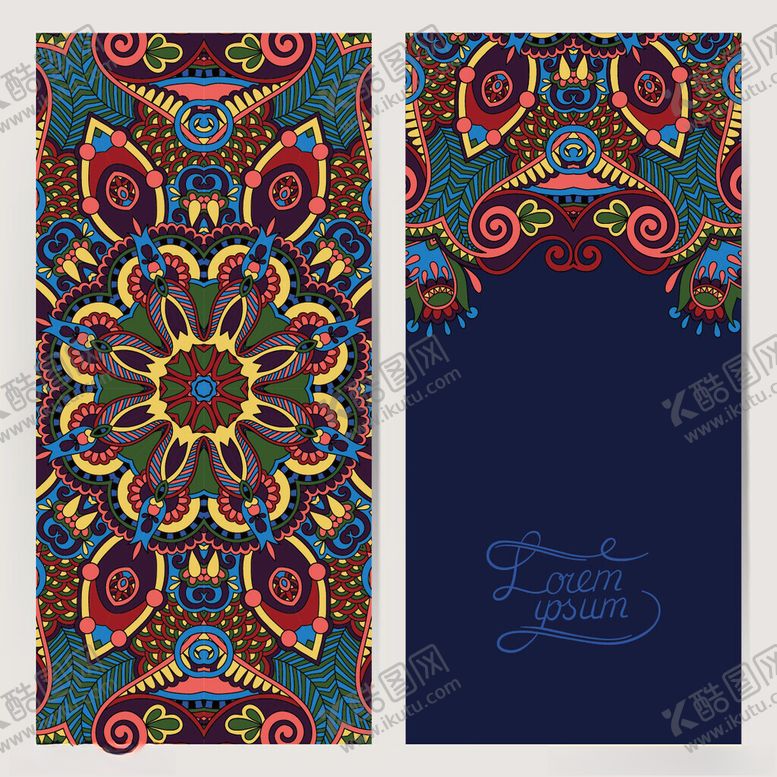 编号：32140611181327364681【酷图网】源文件下载-民族风花纹装饰卡片设计