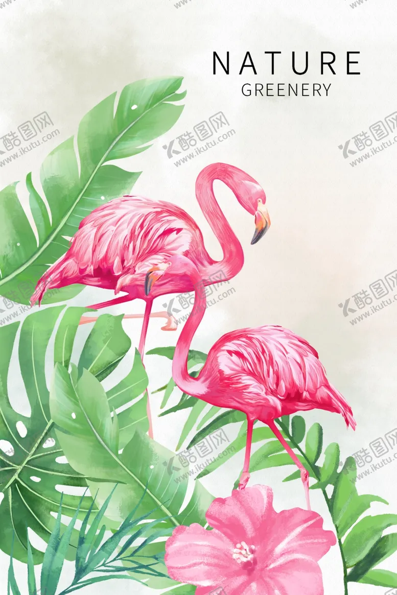 编号：22215812072355212568【酷图网】源文件下载-手绘北欧火烈鸟装饰画