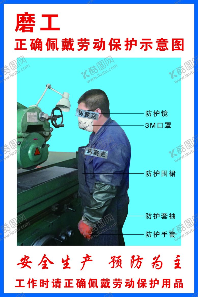 编号：38466907032006479603【酷图网】源文件下载-磨工正确佩戴劳动保护示意图