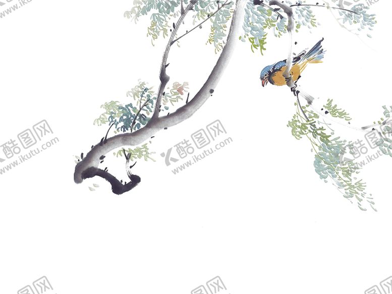 编号：17012007130727114919【酷图网】源文件下载-树叶枝头小鸟古风海报素材