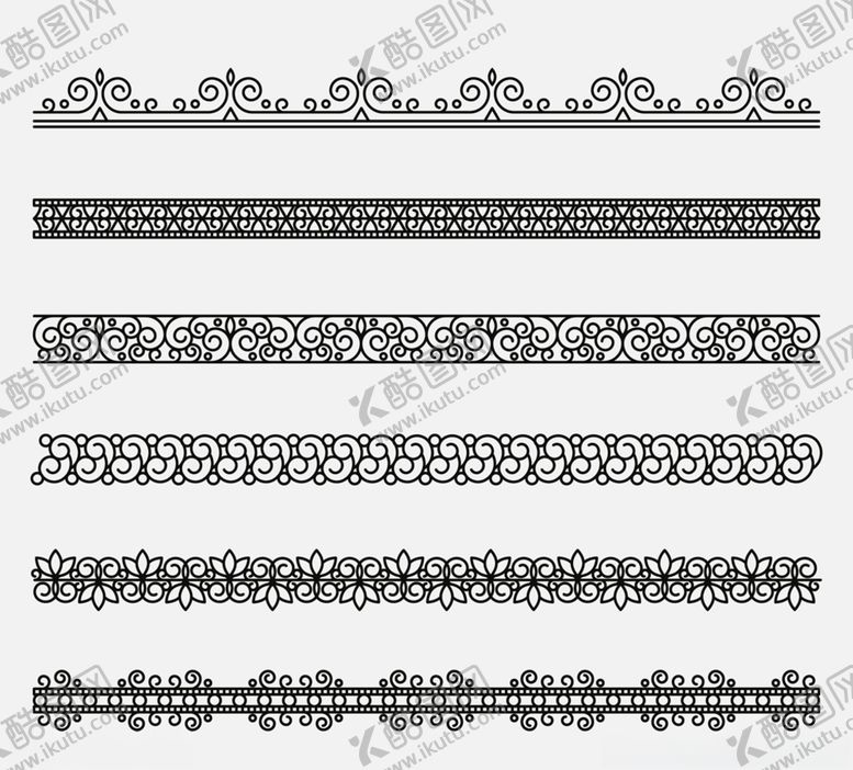 编号：38993610300919473894【酷图网】源文件下载-6款黑色花边设计矢量素材