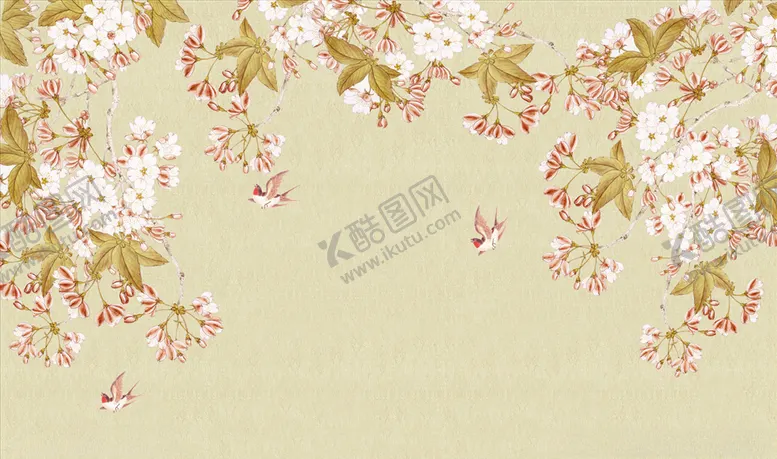 编号：14858504090812082850【酷图网】源文件下载-花鸟画梅花飞鸟背景墙