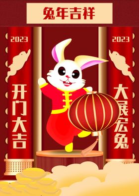 兔年吉祥兔年新年国潮海报背景