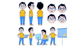 可爱卡通程序员主视觉三视图