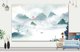风景画油油花鸟