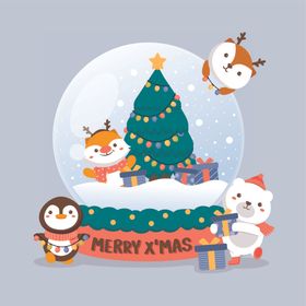 圣诞萌宠雪景贺图