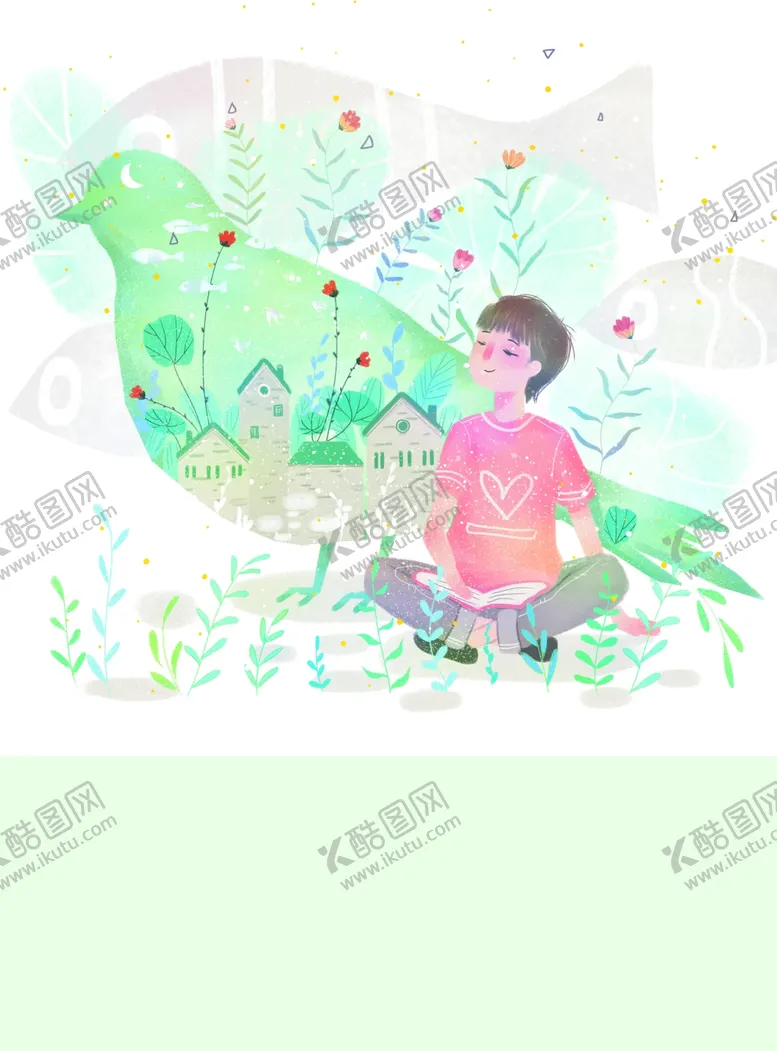 编号：24288606162123299566【酷图网】源文件下载-人物小男孩清新插画卡通背景