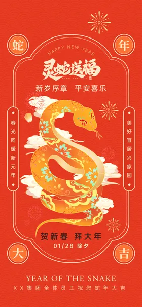 2025蛇年新春元旦海报展板烟花