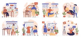 多样人物咖啡场景插画