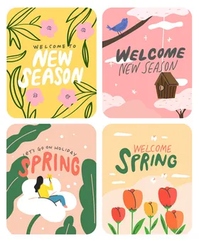 春季主题插画卡片设计