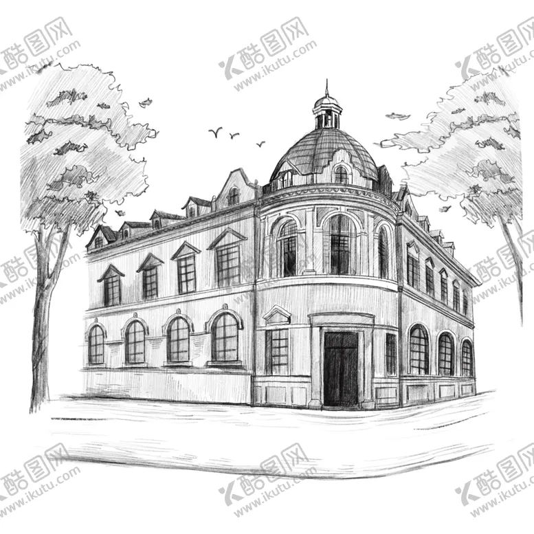 编号：71042004190415456910【酷图网】源文件下载-素描古建筑