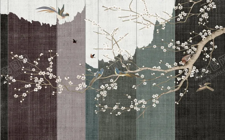 编号：46064607021327129317【酷图网】源文件下载-水墨画梅花背景墙