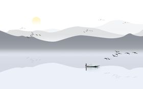 水墨山水中国新中式装饰画写意圆形画