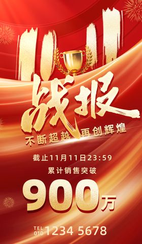 喜报奖杯红色简约海报