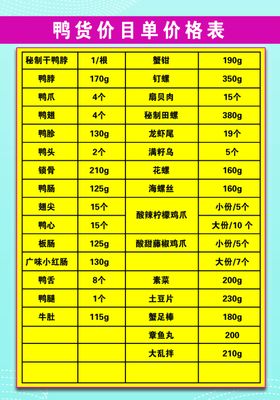 鸭货价目单