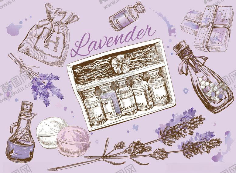 编号：97657710310227515445【酷图网】源文件下载-手绘薰衣草主题物品集合