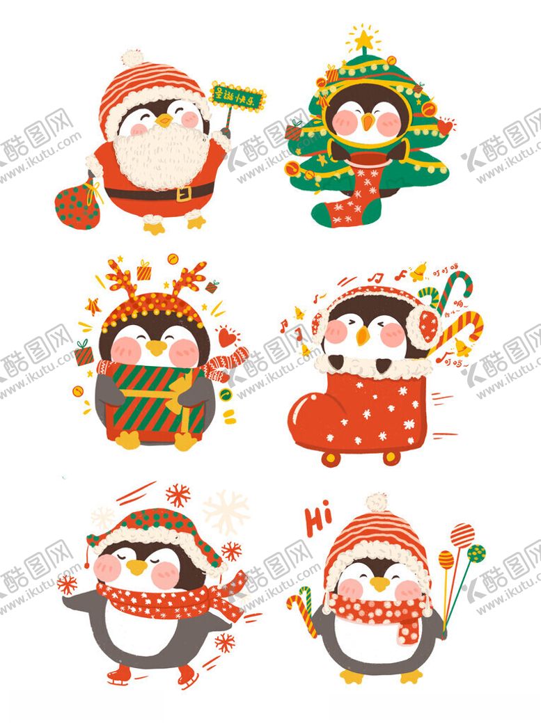 编号：96087111192355089053【酷图网】源文件下载-圣诞企鹅可爱贴纸集合