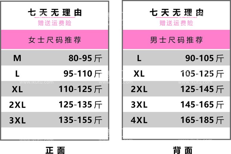 编号：32077612021230413675【酷图网】源文件下载-七天无理由男女尺码