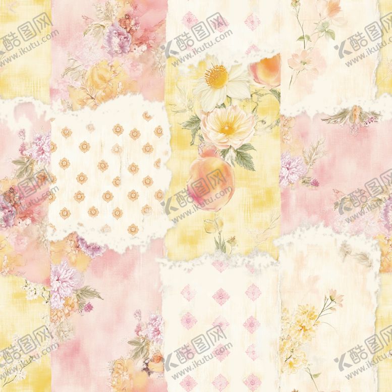 编号：28442004050501393462【酷图网】源文件下载-粉色花卉拼接图案背景